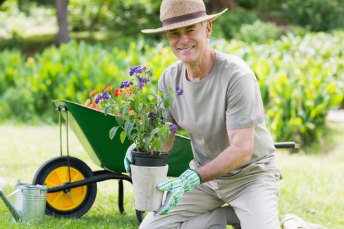 User taking secure payment steps for gardening services